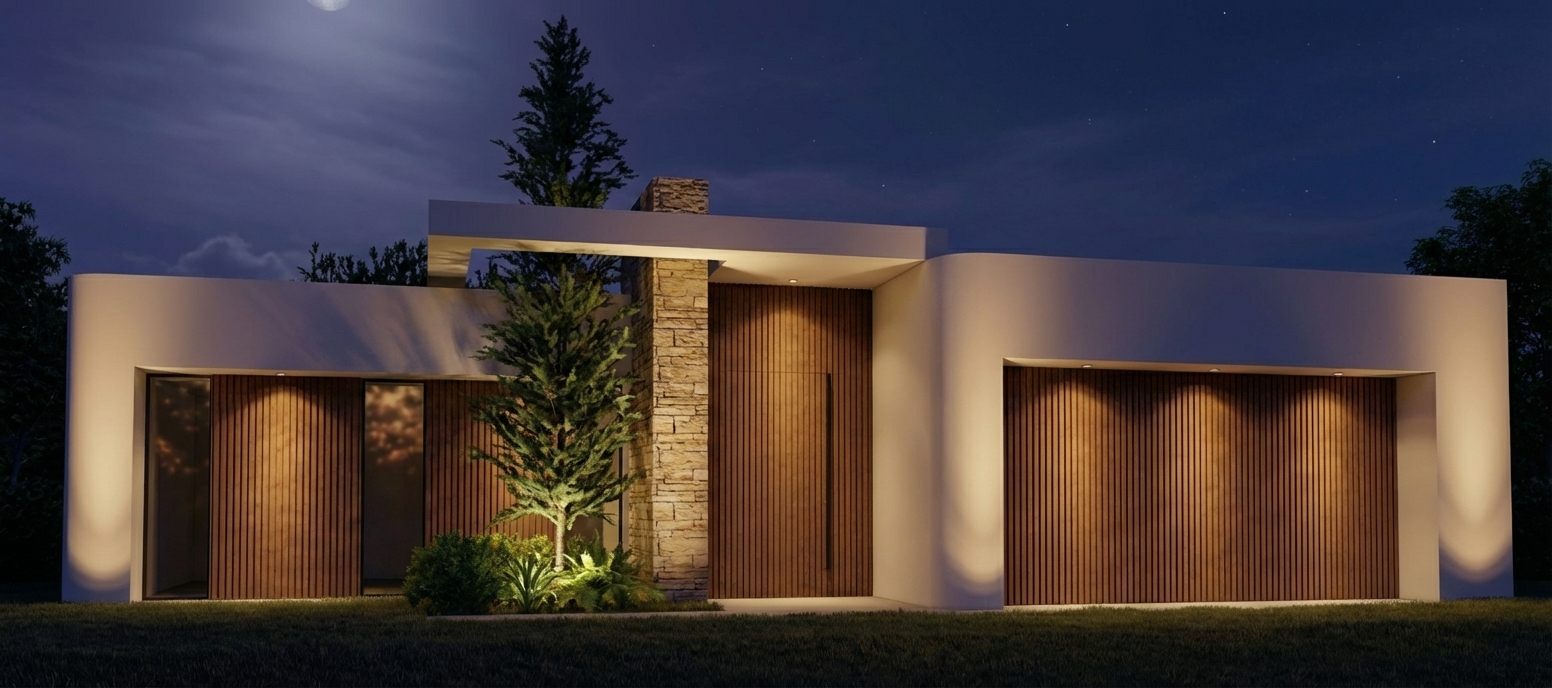 Casa Paulina iluminada durante la noche